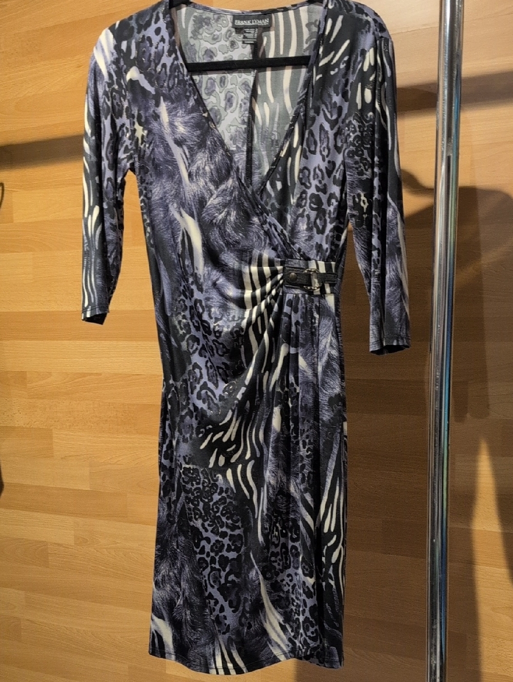Frank Lyman Printed Wrap-Style Dress in Purple and White